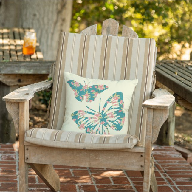 Pretty Floral Butterflies Light Beige Cushion (Chair)