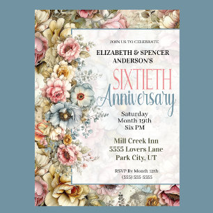 Pretty Floral Collage 60th Wedding Anniversary Invitation