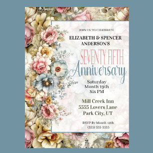 Pretty Floral Collage 75th Wedding Anniversary Invitation