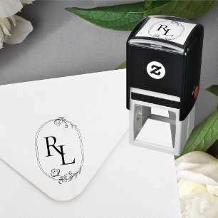 Pretty Floral Couple Initials Wedding Monogram Self-inking Stamp