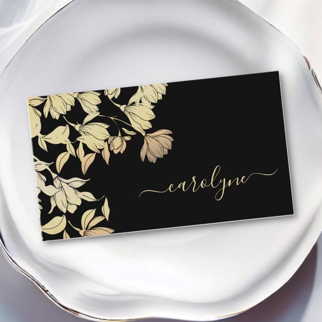 Pretty Floral Cream Beige Black Flowers Elegant Business Card (Creator Uploaded)