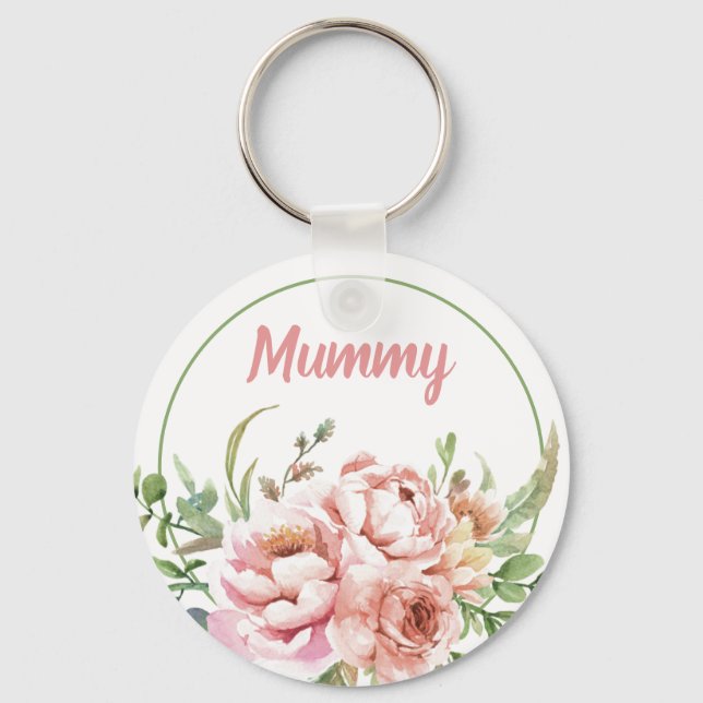 Pretty Floral Custom Keychain For Mummy (Front)