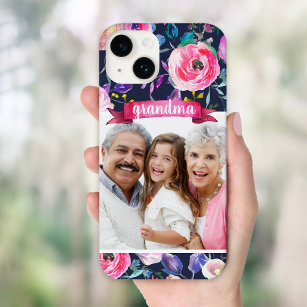 Pretty Floral Custom Photo Gift for Grandma Case-Mate iPhone 14 Case