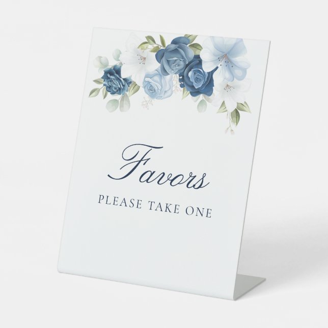 Pretty Floral Dusty Blue Bridal Shower Favours Pedestal Sign (Front)
