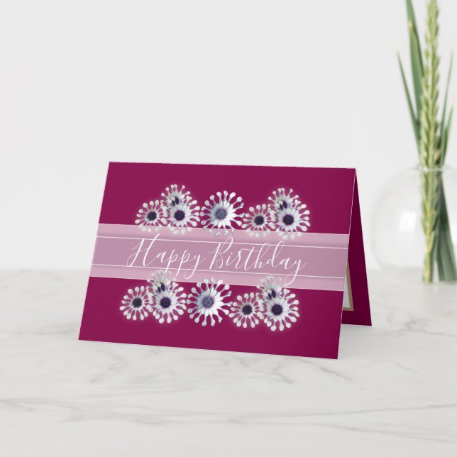 Pretty Floral Elegant Daisy Flower Pink Birthday Card (Front)