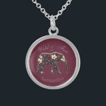 Pretty Floral Elephant Burgundy Personalised Sterling Silver Necklace<br><div class="desc">Pretty personalised elephant necklace.</div>