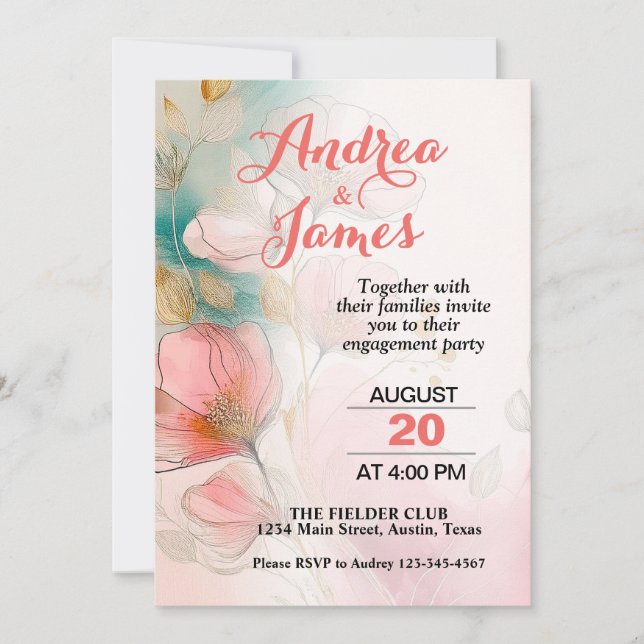 Pretty Floral Engagement Party Invitation (Front)