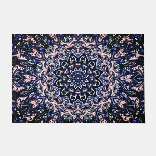 Pretty Floral Entry "MANDELA" Flower bLUE Welcome Doormat (Front)