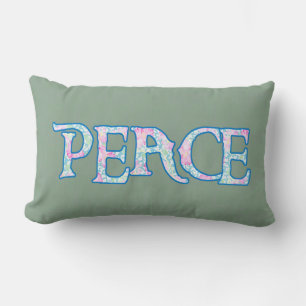 Pretty Floral Faux Applique Peace Text Design Lumbar Cushion