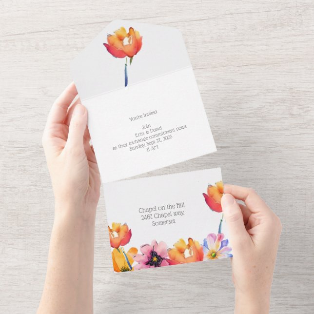 Pretty floral foldover all in one invitation (Tearaway)