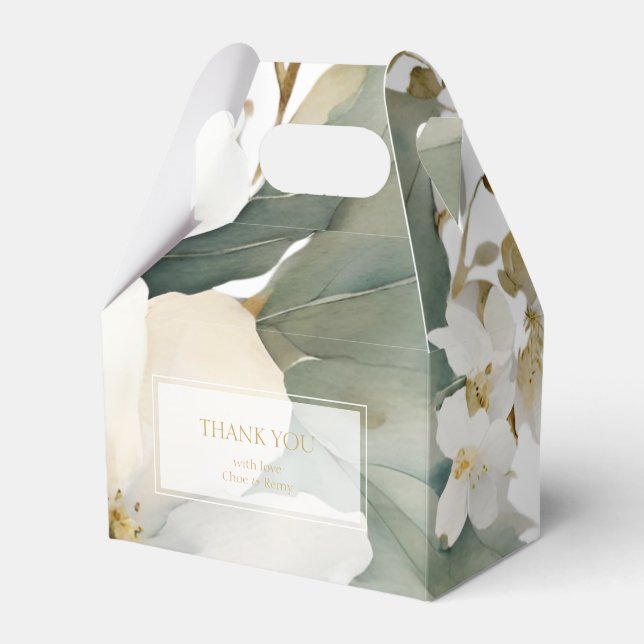 Pretty Floral Foliage Thank You Wedding Favour Box (Front Side)