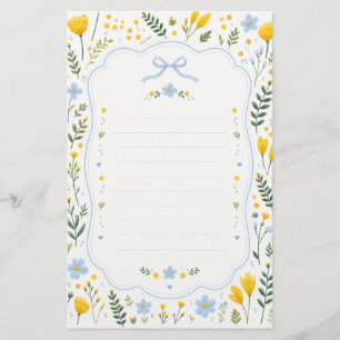 Pretty Floral Frame Lined Stationery Paper