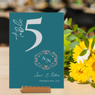 Pretty Floral Frame Monogram Wedding Table Number