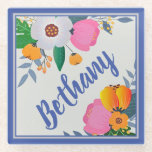 Pretty Floral Frame Personalised Glass Coaster<br><div class="desc">Pretty personalised coaster for her.</div>