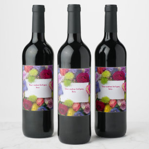 Pretty Floral Framed Roses Text Box Custom Wine Label