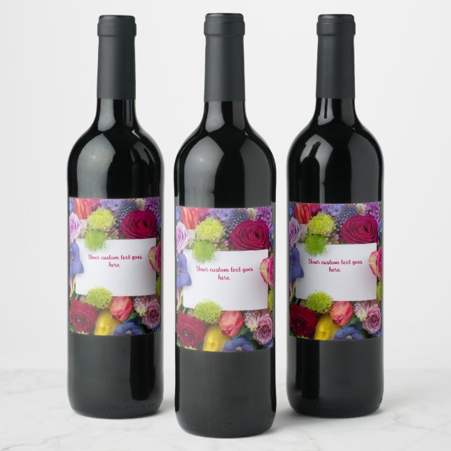 Pretty Floral Framed Roses Text Box Custom Wine Label (Bottles)