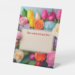 Pretty Floral Framed Roses Tulips Hydrangea Custom Pedestal Sign