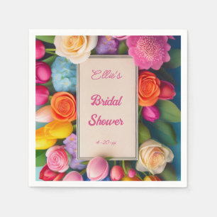 Pretty Floral Framed Roses Tulips Hydrangea Event  Napkin
