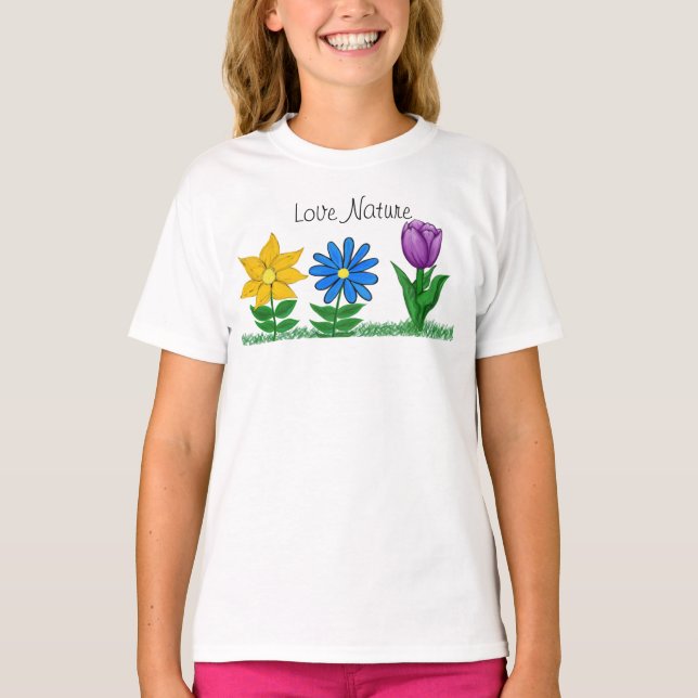Pretty Floral Garden Girls T-shirt (Front)