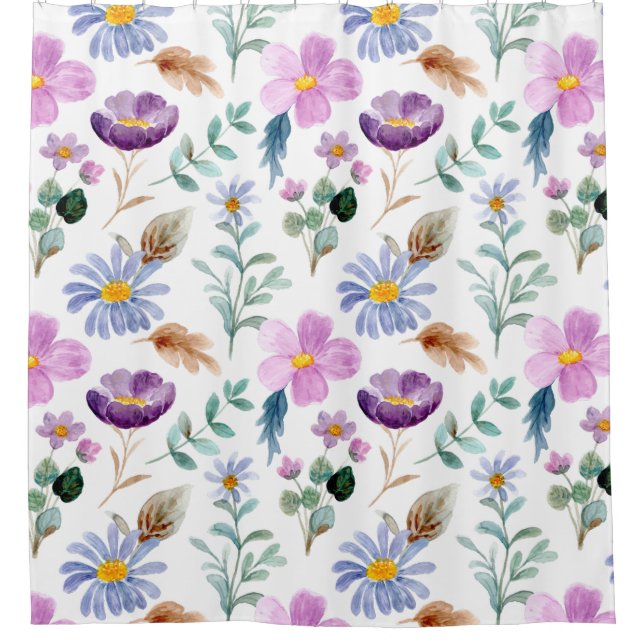 Pretty floral garden purple and white modern shower curtain (Front)