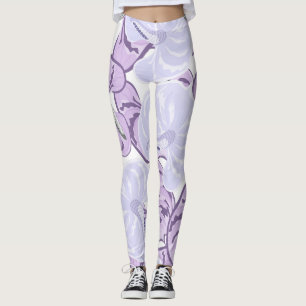 Pretty floral garden white and purple modern leggings