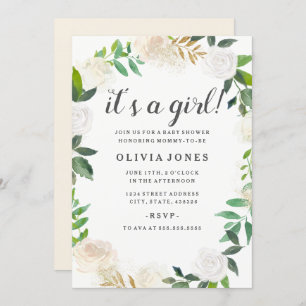 Pretty Floral Gold Wreath Baby Shower Invitation