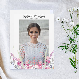 Pretty Floral Graduate Photo Graduation Invitation