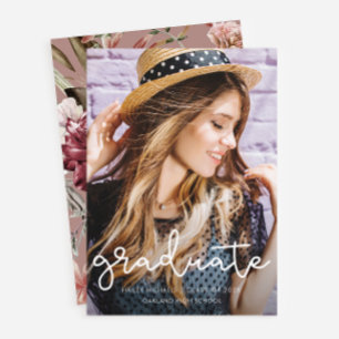 Pretty Floral Graduation Dusty Rose Photo Announcement
