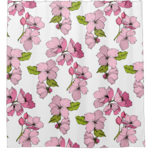 Pretty floral graphic drawing Pink, white pattern Shower Curtain