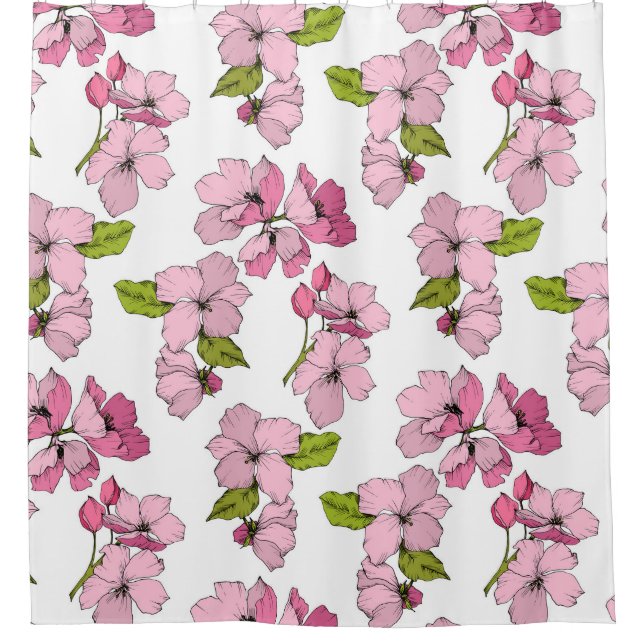 Pretty floral graphic drawing Pink, white pattern Shower Curtain (Front)