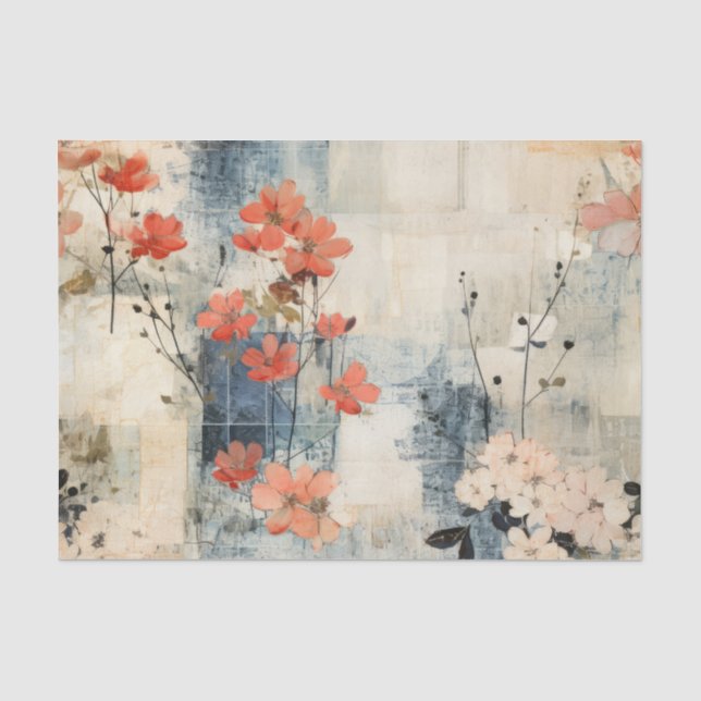 Pretty Floral Grungy Distressed Collage Tissue Paper (Front)