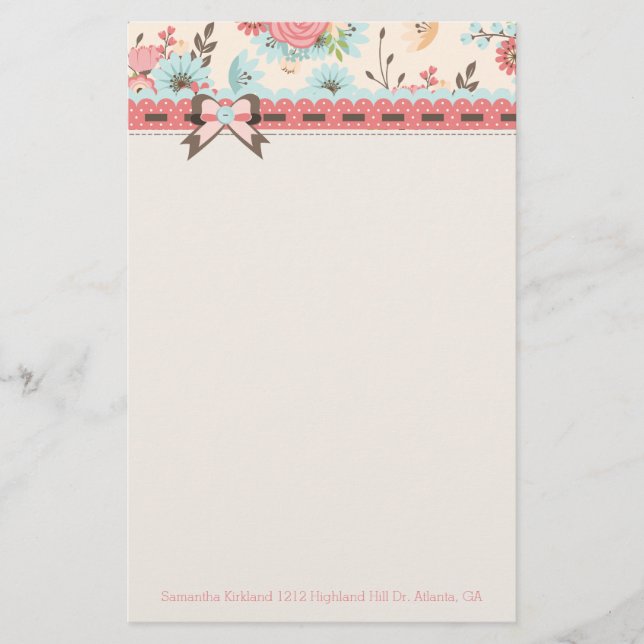 Pretty Floral Header Custom Stationery (Front)