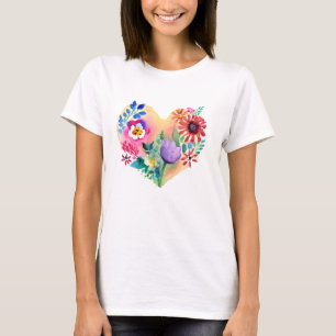 Pretty Floral Heart Colorful AI ART T-Shirt