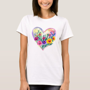 Pretty Floral Heart Pastel Colors AI ART T-Shirt