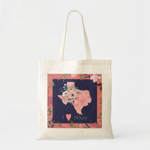 Pretty Floral I Love Texas State Map Tote Bag