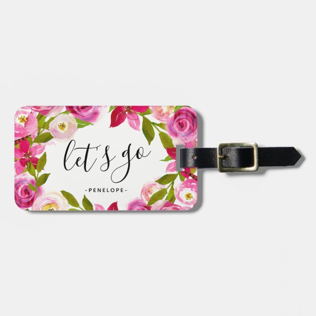Pretty Floral Let's Go Luggage Tag (Front Horizontal)