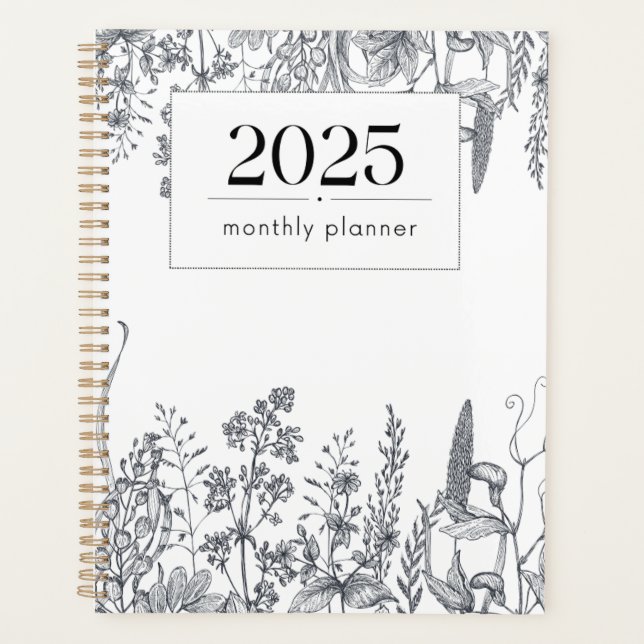 Pretty Floral Line Art Monthly 2025 Planner (Front)