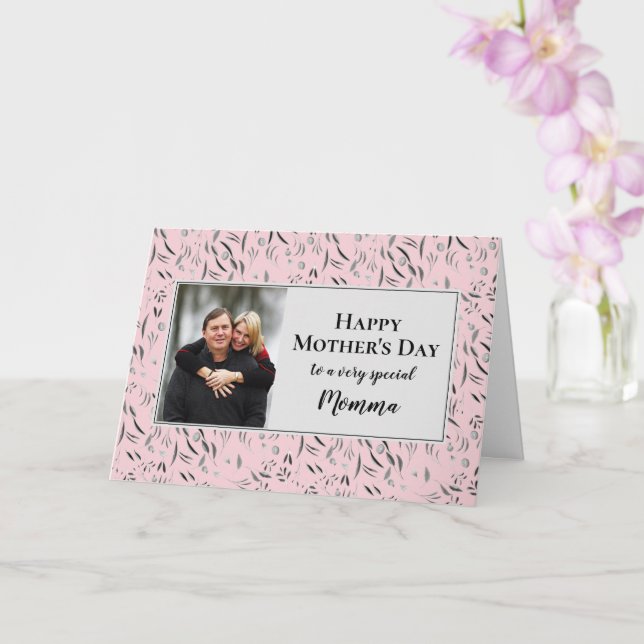 Pretty Floral MOMMA Photo Happy Mothers Day Card (Orchid)