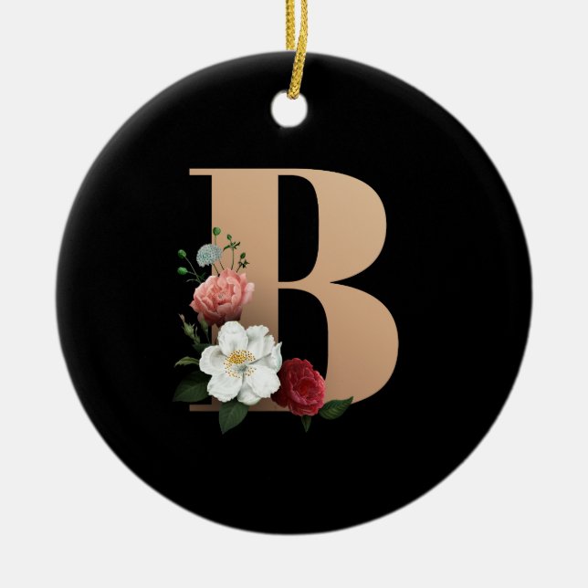 Pretty Floral Monogram B Ceramic Tree Decoration (Front)