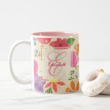 Pretty Floral Monogram Mug