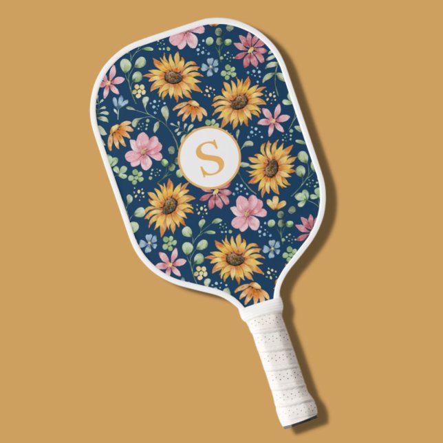 Pretty Floral Monogram Pickleball Paddle (Creator Uploaded)
