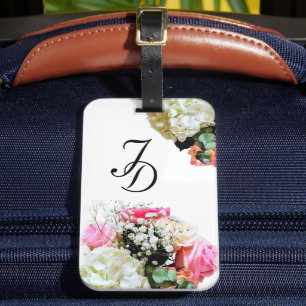 Pretty Floral Monogrammed Luggage Tag