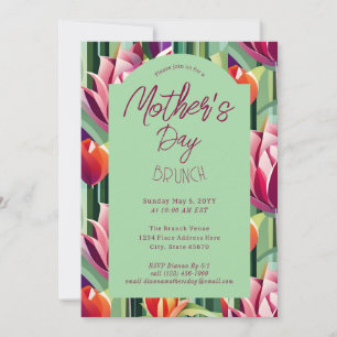 Pretty Floral Mother’s Day Brunch Green Invitation