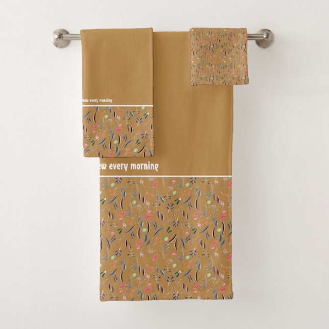 Pretty Floral MUSTARD GOLD Customisable Scripture Bath Towel Set (Insitu)