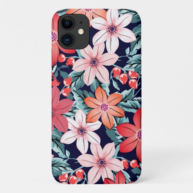 Pretty floral navy blue garden pink flowers girly  Case-Mate iPhone case (Back)