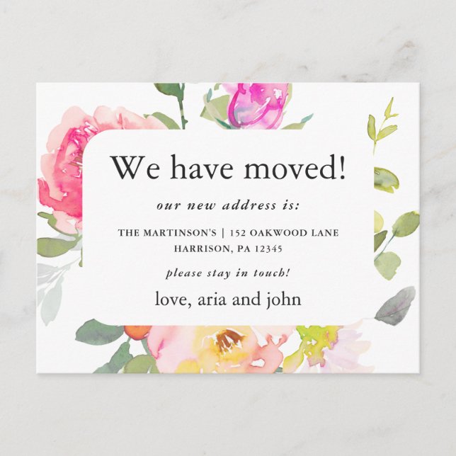 Pretty Floral New Address Moving Announcement Postcard (Front)