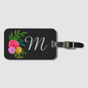 Pretty Floral on Chalkboard Monogrammed Luggage Tag