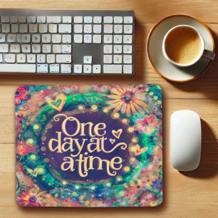 Pretty Floral One Day at a Time Quote Inspirivity Mouse Pad