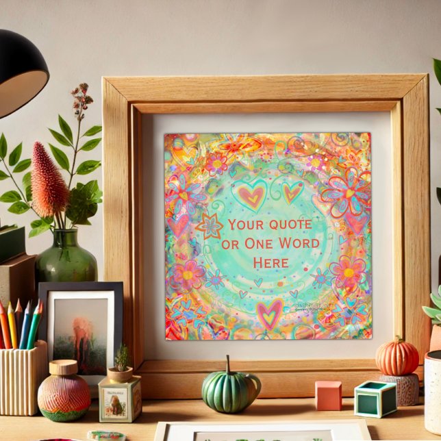 Pretty Floral Orange Aqua Custom Name Quote Poster (Creator Uploaded)