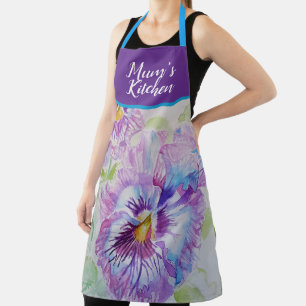 Pretty Floral Pansy Purple Mum's Kitchen Apron